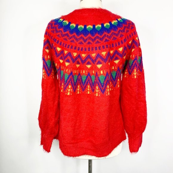 Time And Tru Womens Red Fuzzy Ugly Christmas Sweater - Picture 4 of 9